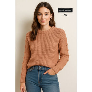 Women's Moon & Madison Rust Crew Neck Bobble Knit Sweater XS